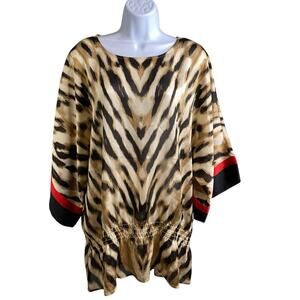Chico’s Brown‎ Animal Print Blouse Size 3 XL Flowy Mob Wife Statement Vegas Glam